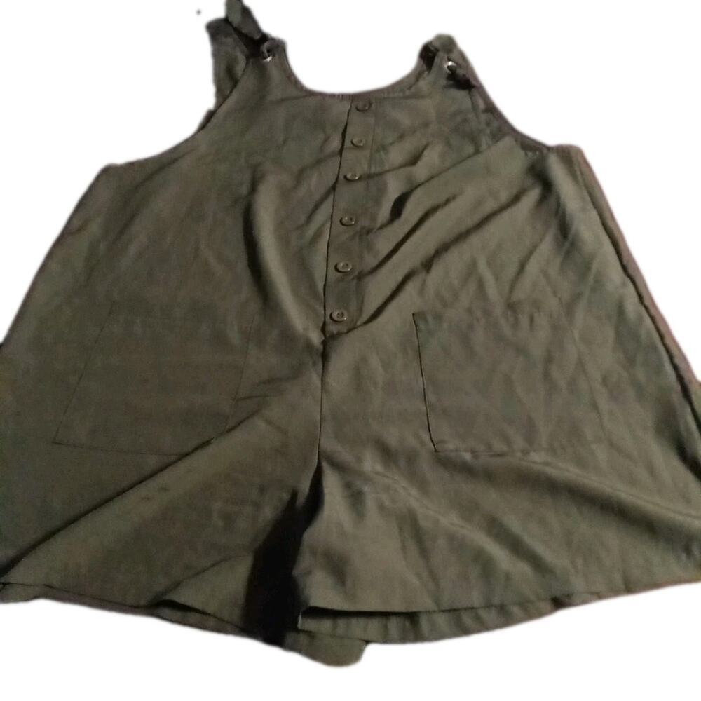 Unbranded romper short overalls 100% cotton Sz. LG. Olive Green Beach Peasant